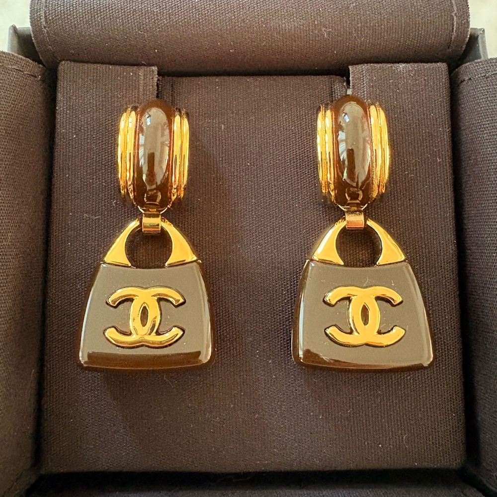 Chanel Gold and Brown Earrings